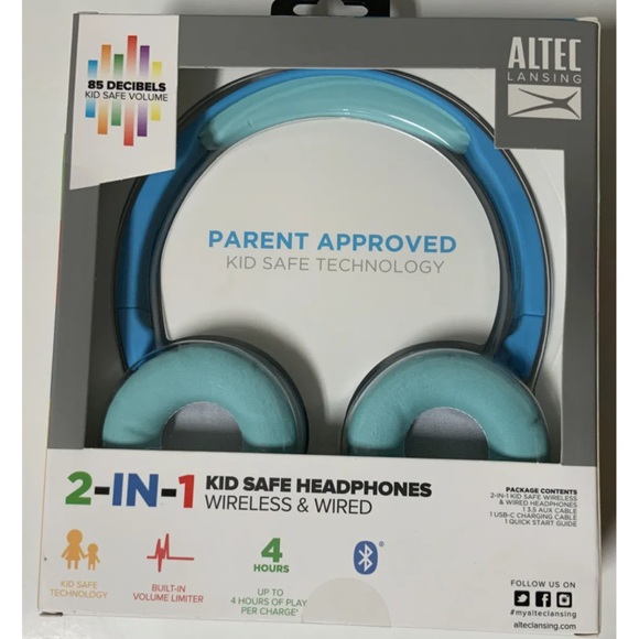 🍭  Altec Lansing 2-In-1 Bluetooth Kids Safe Headphones 🆕 Wireless And Wired - Picture 2 of 3